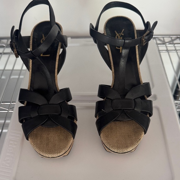 Yves Saint Laurent Black Strappy Sandals - Picture 1 of 6